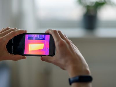 Person doing thermal scanning of apartment