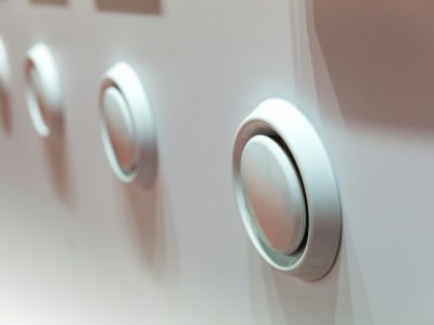 Showcase with plastic covers for air vents closeup